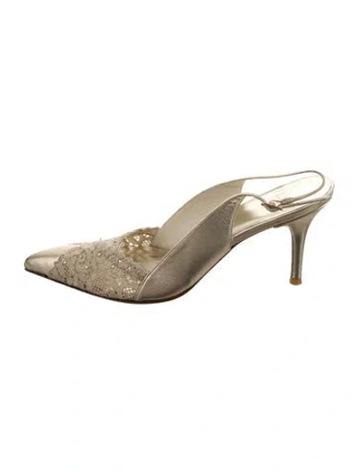 Pre-owned Stuart Weitzman Lace Crystal Embellishments Slingback Pumps