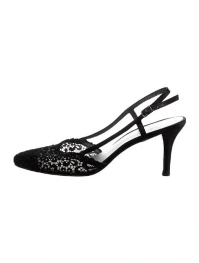 Pre-owned Stuart Weitzman Lace Crystal Embellishments Slingback Pumps In Black