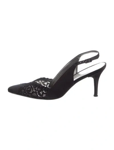 Pre-owned Stuart Weitzman Lace Crystal Embellishments Slingback Pumps In Black