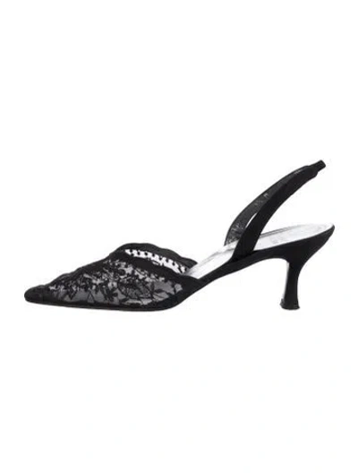 Pre-owned Stuart Weitzman Lace Floral Print Slingback Pumps In Black