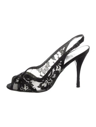 Pre-owned Stuart Weitzman Lace Lace Pattern Slingback Pumps In Black