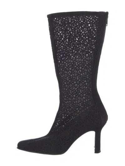 Pre-owned Stuart Weitzman Lace Mesh Accents Sock Boots In Black
