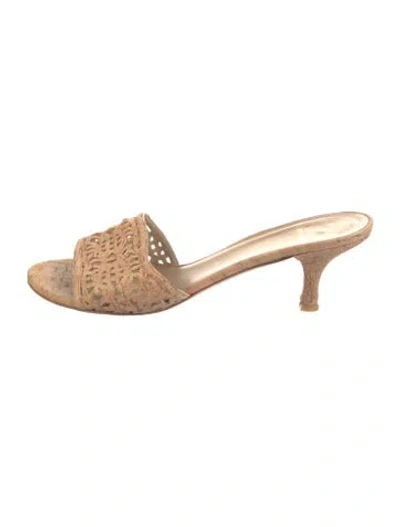 Pre-owned Stuart Weitzman Lace Pattern Slides In Neutral