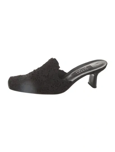 Pre-owned Stuart Weitzman Lace Trim Embellishment Mules In Black