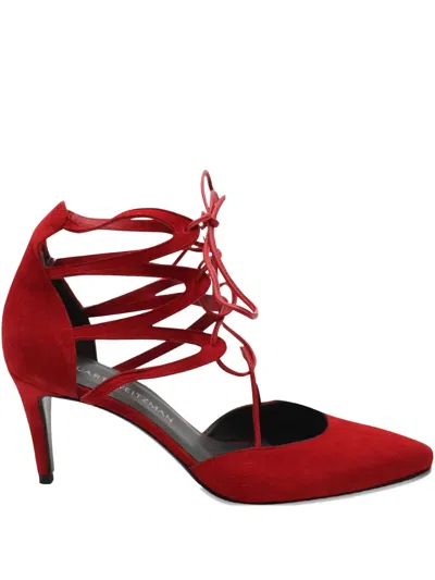 Pre-owned Stuart Weitzman Lace-up Leather Heeled Pumps In Red