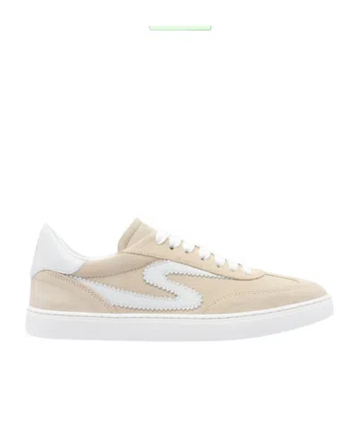 Stuart Weitzman Lace-up Low-top Sneakers In Beige