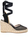 Stuart Weitzman Lace-up Mesh Wedge Sandals In Black