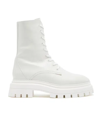 Stuart Weitzman Lace Up Short Boots In White