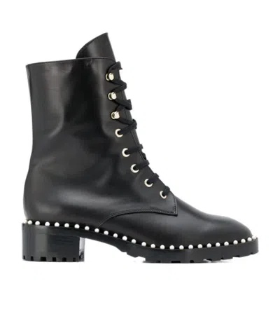 Stuart Weitzman Lace-up Studded Boots In Black