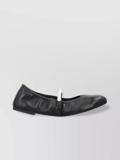 Stuart Weitzman Laced Pearl Round Toe Flat Shoes In Black