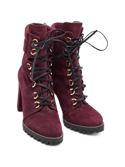 Pre-owned Stuart Weitzman Lace-up Suede Ankle Boots In Red