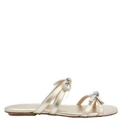 Stuart Weitzman Ladies Platino Sw Bow Slides In Gold