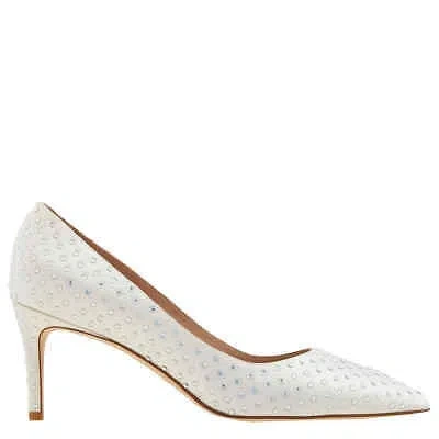Pre-owned Stuart Weitzman Ladies White Forever Crystal 75 Pumps