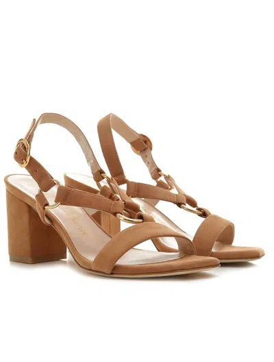 Stuart Weitzman Lalita 75 Block Sandal In Tan In Multi