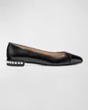 Stuart Weitzman Pearl Faux Pearl-embellished Leather Ballet Flats In Black