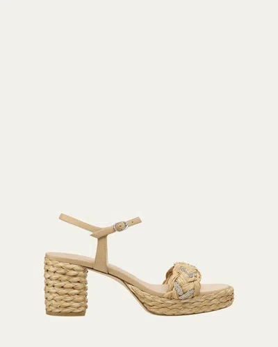 Stuart Weitzman Lana Raffia Crystal Platform Sandals
