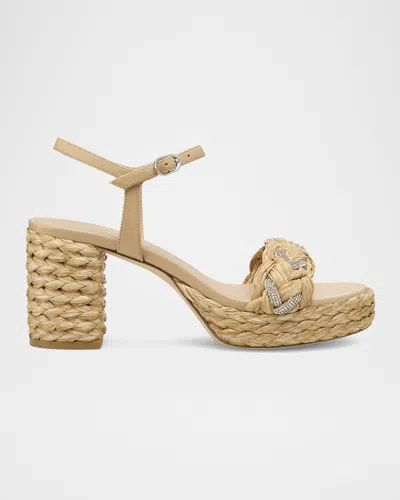 STUART WEITZMAN LANA RAFFIA CRYSTAL PLATFORM SANDALS