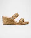 Stuart Weitzman Lana Raffia Crystal Wedge Slide Sandals In Natural