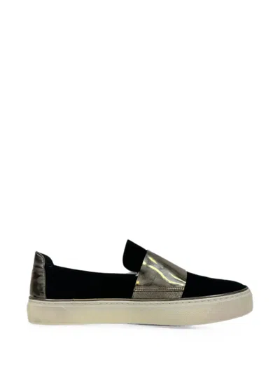 Pre-owned Stuart Weitzman Late 2010s Metallic-panel Slip-on Sneakers In Black