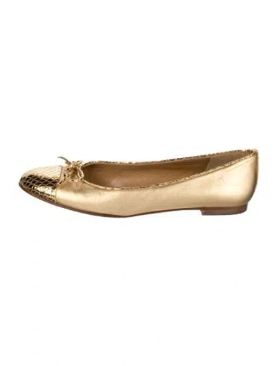 Pre-owned Stuart Weitzman Leather Animal Print Ballet Flats In Gold