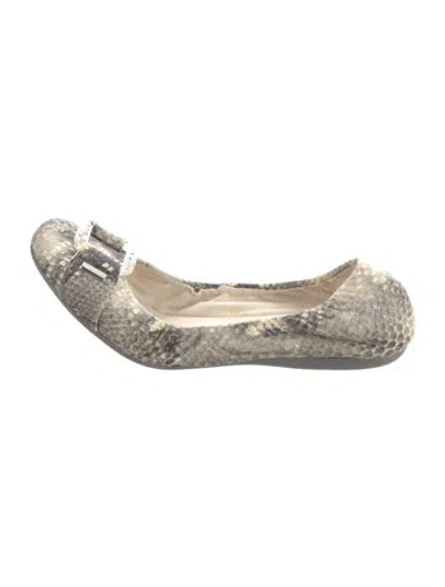 Pre-owned Stuart Weitzman Leather Animal Print Ballet Flats In Gray