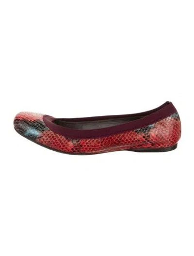 Pre-owned Stuart Weitzman Leather Animal Print Ballet Flats In Red
