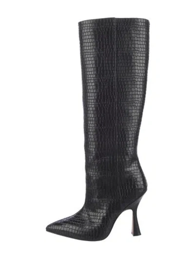 Pre-owned Stuart Weitzman Leather Animal Print Boots In Black