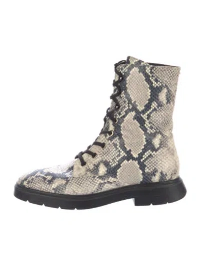 Pre-owned Stuart Weitzman Leather Animal Print Combat Boots In Neutral