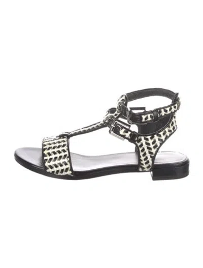 Pre-owned Stuart Weitzman Leather Animal Print Gladiator Sandals In Black