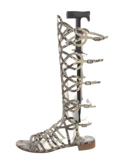 Pre-owned Stuart Weitzman Leather Animal Print Gladiator Sandals In Black/neutrals