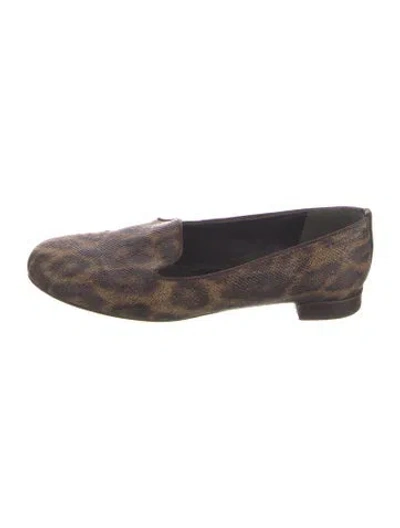 Pre-owned Stuart Weitzman Leather Animal Print Loafers In Brown