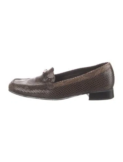 Pre-owned Stuart Weitzman Leather Animal Print Loafers In Brown
