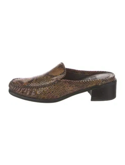 Pre-owned Stuart Weitzman Leather Animal Print Mules In Brown