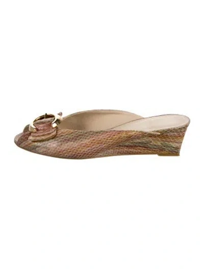 Pre-owned Stuart Weitzman Leather Animal Print Mules In Brown
