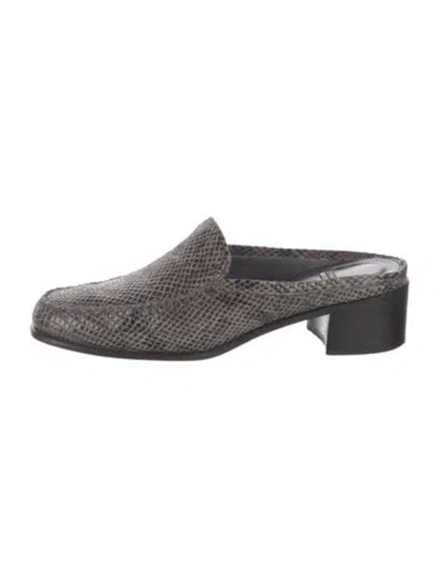 Pre-owned Stuart Weitzman Leather Animal Print Mules In Gray