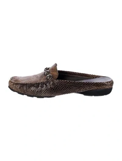 Pre-owned Stuart Weitzman Leather Animal Print Mules In Grey