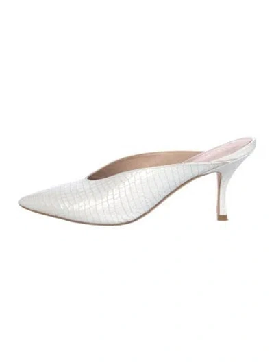 Pre-owned Stuart Weitzman Leather Animal Print Mules In White