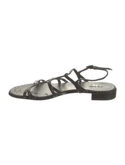 Pre-owned Stuart Weitzman Leather Animal Print Sandals In Black