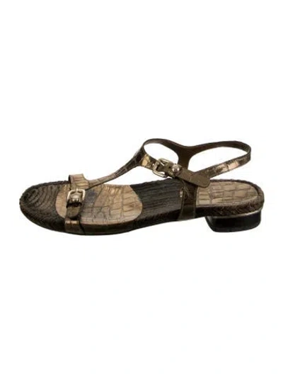 Pre-owned Stuart Weitzman Leather Animal Print Sandals In Gold