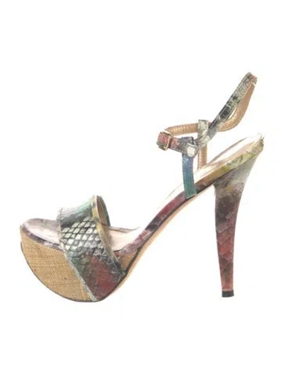 Pre-owned Stuart Weitzman Leather Animal Print Sandals In Green