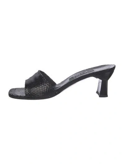 Pre-owned Stuart Weitzman Leather Animal Print Slides In Black
