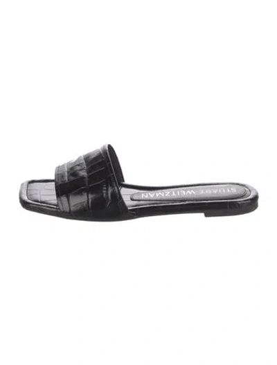 Pre-owned Stuart Weitzman Leather Animal Print Slides In Black