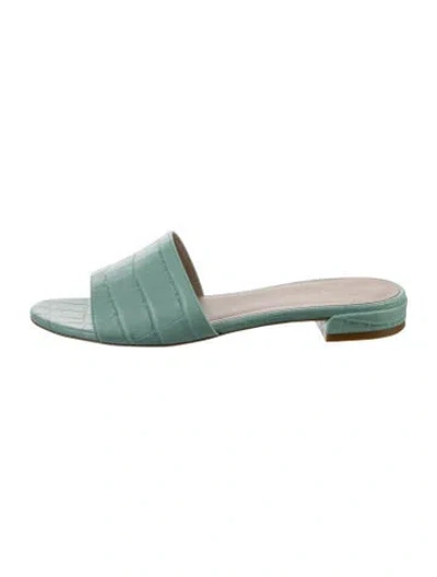 Pre-owned Stuart Weitzman Leather Animal Print Slides In Green