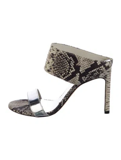 Pre-owned Stuart Weitzman Leather Animal Print Slides In Neutral