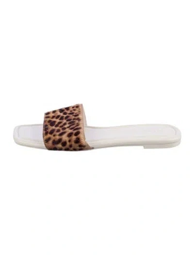 Pre-owned Stuart Weitzman Leather Animal Print Slides In White