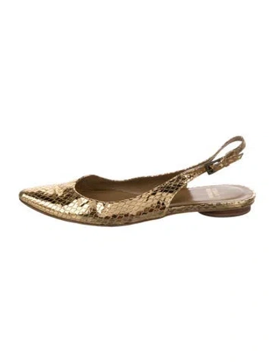 Pre-owned Stuart Weitzman Leather Animal Print Slingback Flats In Gold
