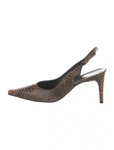 Pre-owned Stuart Weitzman Leather Animal Print Slingback Pumps In Brown