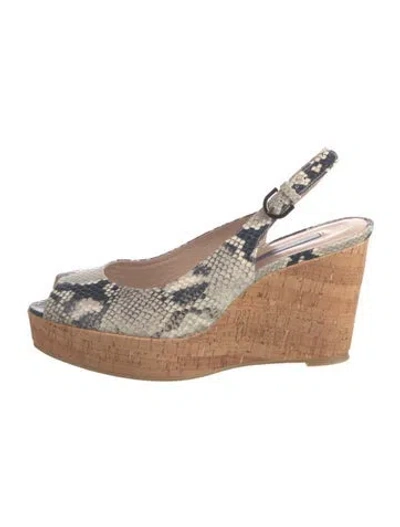 Pre-owned Stuart Weitzman Leather Animal Print Slingback Pumps In Gray