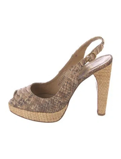 Pre-owned Stuart Weitzman Leather Animal Print Slingback Pumps In Neutral