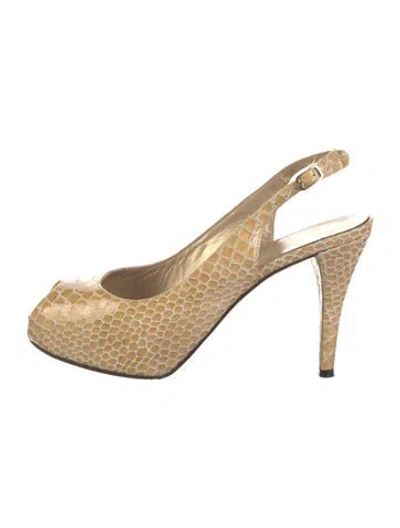 Pre-owned Stuart Weitzman Leather Animal Print Slingback Pumps In Neutral